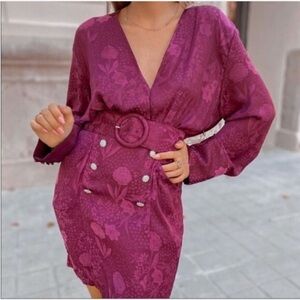 Zara jacquard dress burgundy
